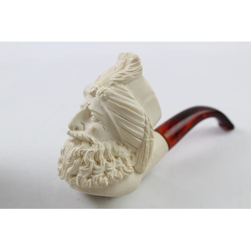 393 - Large Ottoman Sultan Head Meerschaum Smoking Pipe w/ Case