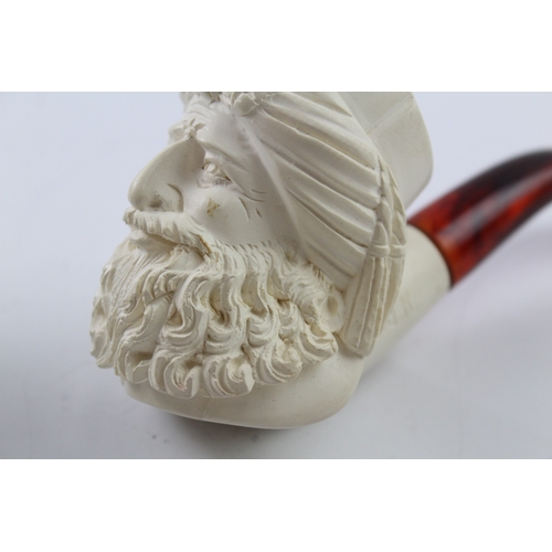 393 - Large Ottoman Sultan Head Meerschaum Smoking Pipe w/ Case