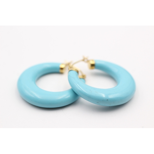 4 - 14ct gold faux turquoise hoop earring (7.5g)