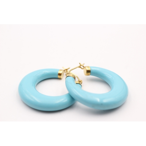 4 - 14ct gold faux turquoise hoop earring (7.5g)