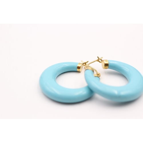 4 - 14ct gold faux turquoise hoop earring (7.5g)