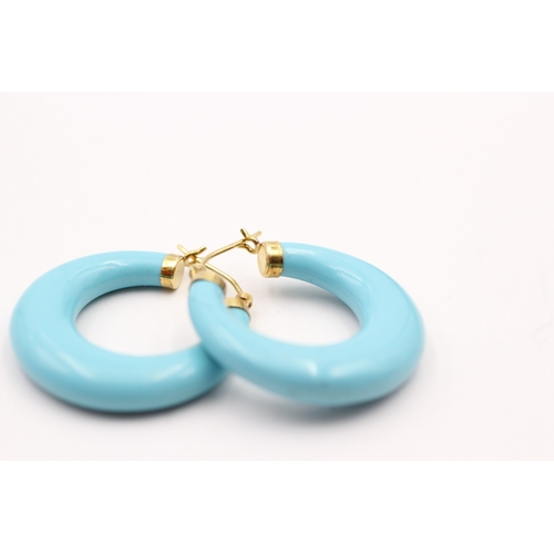 4 - 14ct gold faux turquoise hoop earring (7.5g)