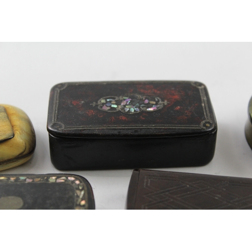 410 - Snuff Boxes Antique Vintage Brass, Horn, Papier Mache Etc