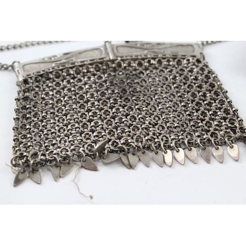 414 - Antique Purses Handbag Art Nouveau Chainmail, Sterling Silver Detail