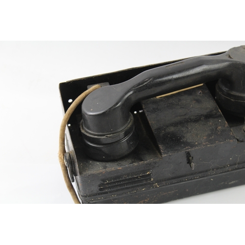 416 - WW2 Military Field Phone  Telephone Cased Lid Missing