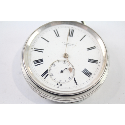 467 - JW Benson 'Ludgate' 925 Silver Pocket Watch Key-Wind  WATCH RUNS