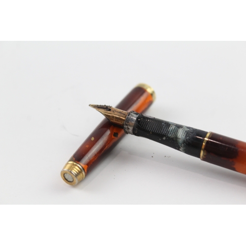 483 - Vintage Parker 75 Brown Lacquer Fountain Pen w/ 14ct Gold Nib WRITING