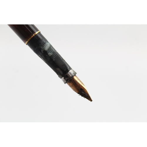 483 - Vintage Parker 75 Brown Lacquer Fountain Pen w/ 14ct Gold Nib WRITING