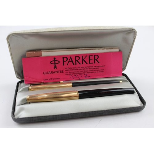 490 - Vintage Parker 51 Black Fountain Pen Set w/ 14ct Gold Nib, Gold Plate Cap, Box