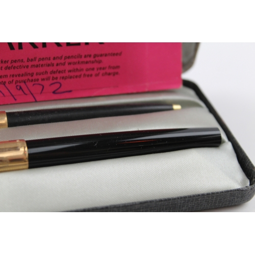 490 - Vintage Parker 51 Black Fountain Pen Set w/ 14ct Gold Nib, Gold Plate Cap, Box