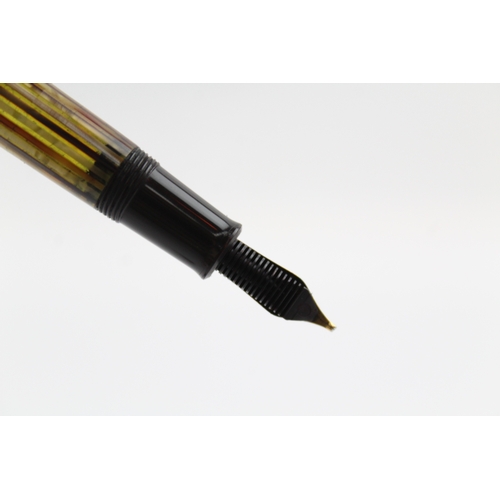 498 - Vintage Pelikan M400 Mustard Stripe Fountain Pen w/ Gold Plate Nib WRITING