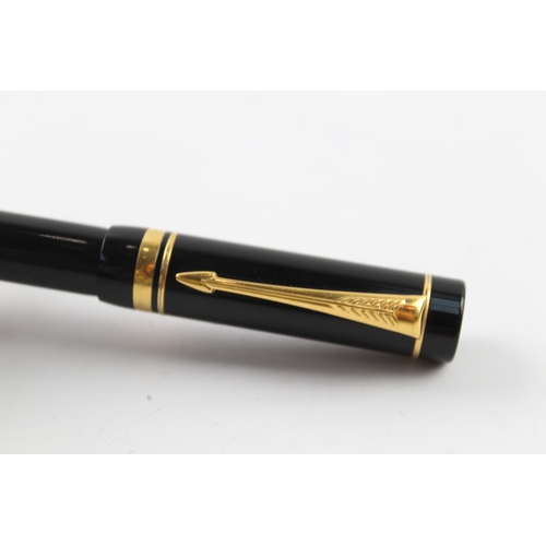 499 - Parker Duofold Special Black Lacquer Fountain Pen w/ 18ct Gold Nib WRITING