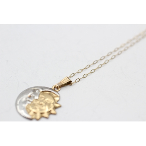 52 - 9ct gold sun and moon pendant on chain (0.6g)