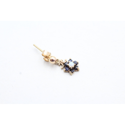 69 - 9ct gold sapphire and opal set cluster drop earrings (0.9g)