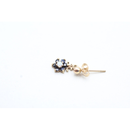 69 - 9ct gold sapphire and opal set cluster drop earrings (0.9g)