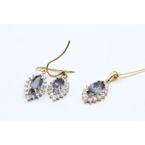 8 - 2x 9ct gold mystic topaz & diamond necklace & drop earrings set (5.1g)