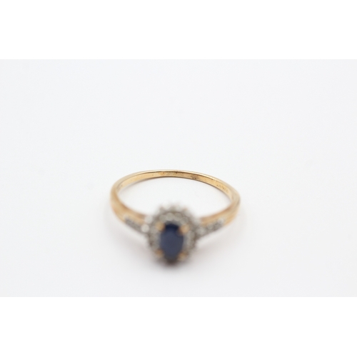 90 - 9ct gold sapphire and diamond halo ring (1.9g) Size O