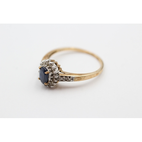 90 - 9ct gold sapphire and diamond halo ring (1.9g) Size O