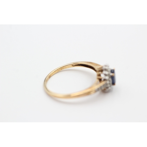 90 - 9ct gold sapphire and diamond halo ring (1.9g) Size O