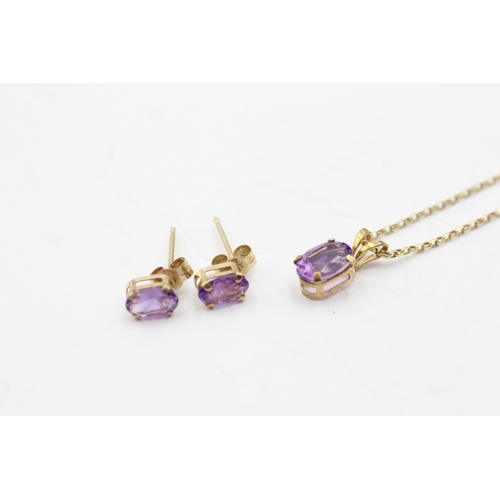 95 - 2x 9ct gold amethyst earring & necklace set (1.8g)