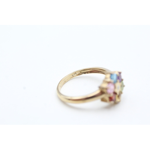 98 - 9ct gold diamond, garnet, citrine, amethyst, peridot, blue topaz cluster ring (2.9g) Size P 1/2