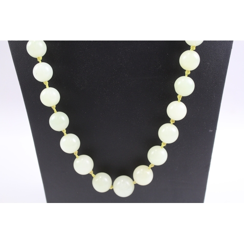 260 - Sterling Silver Clasp Chinese Export Jade Necklace, Individually Knotted 110g