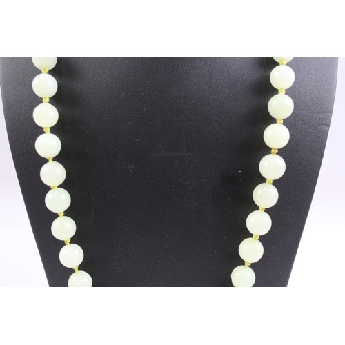 260 - Sterling Silver Clasp Chinese Export Jade Necklace, Individually Knotted 110g