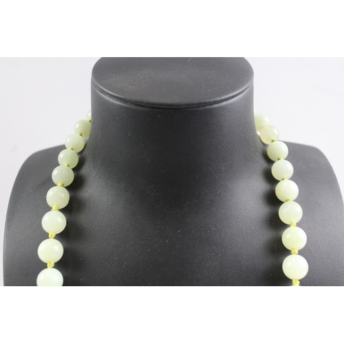 260 - Sterling Silver Clasp Chinese Export Jade Necklace, Individually Knotted 110g