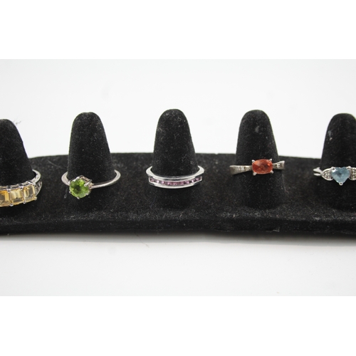 261 - Collection of Sterling Silver Gemstone Rings inc. Topaz, Citrine, Quartz x 8 23g