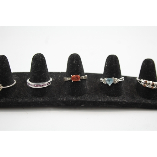 261 - Collection of Sterling Silver Gemstone Rings inc. Topaz, Citrine, Quartz x 8 23g