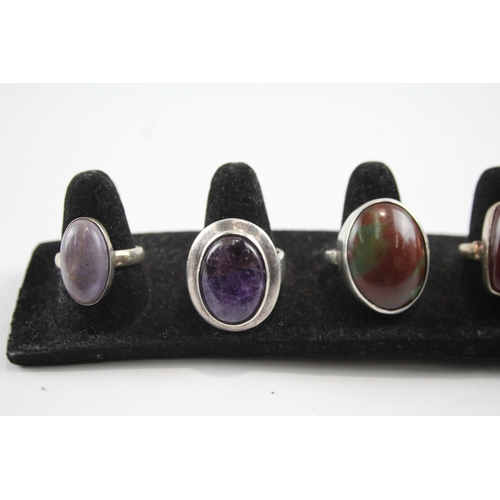 282 - Collection of Sterling Silver Gemstone Rings inc. Mookaite, Turquoise x 5 44g