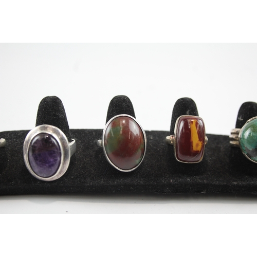 282 - Collection of Sterling Silver Gemstone Rings inc. Mookaite, Turquoise x 5 44g