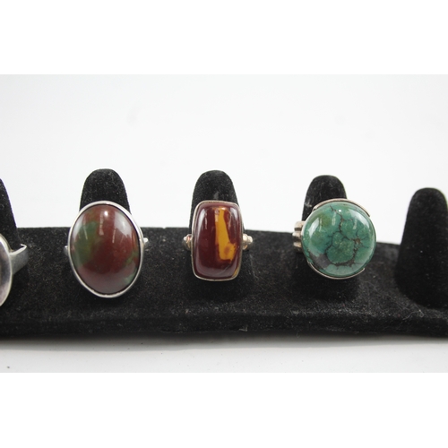 282 - Collection of Sterling Silver Gemstone Rings inc. Mookaite, Turquoise x 5 44g