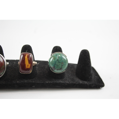 282 - Collection of Sterling Silver Gemstone Rings inc. Mookaite, Turquoise x 5 44g