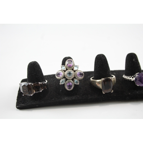 290 - Collection of Sterling Silver Gemstone Rings inc. Smokey Quartz x 10 48g