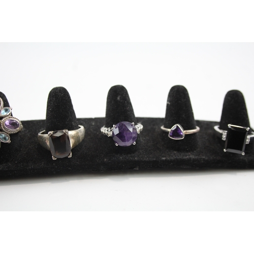 290 - Collection of Sterling Silver Gemstone Rings inc. Smokey Quartz x 10 48g