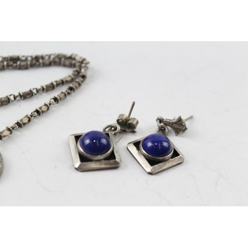 292 - Egyptian 800 Silver Jewellery Set w/ Lapis Lazuli, Egyptian Hallmarks x 2 38g