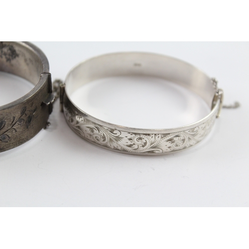 293 - Collection of Sterling Silver Bangles inc. Etched, Floral, Safety Chains x 2 58g