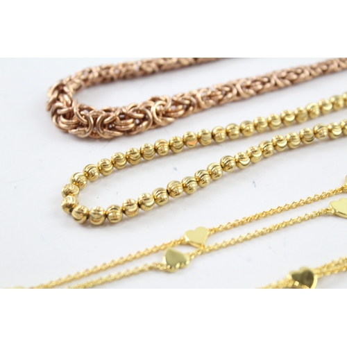 296 - Collection of Gold on Sterling Silver Necklaces inc. Byzantine, Heart x 3 66g