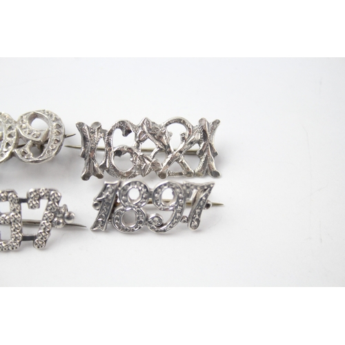 308 - Collection of Silver Victorian Date Brooches inc. 1891, 1897, 1899 x 4 9g