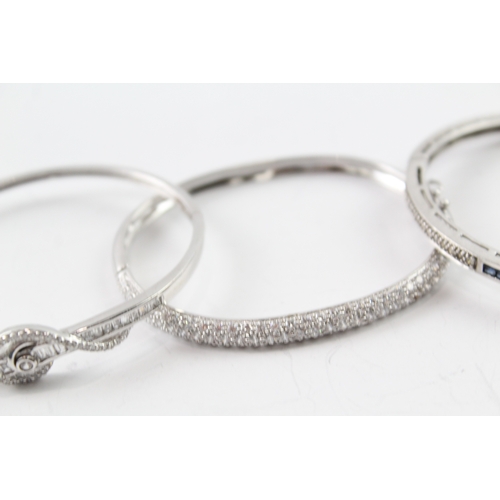 310 - Collection of Sterling Silver Cubic Zirconia Bangles inc. Multi Row x 3 43g