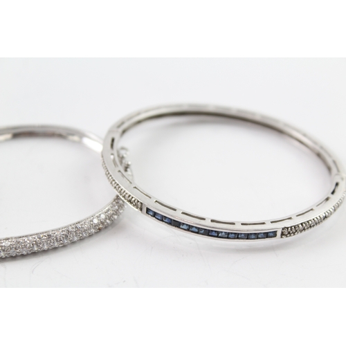 310 - Collection of Sterling Silver Cubic Zirconia Bangles inc. Multi Row x 3 43g