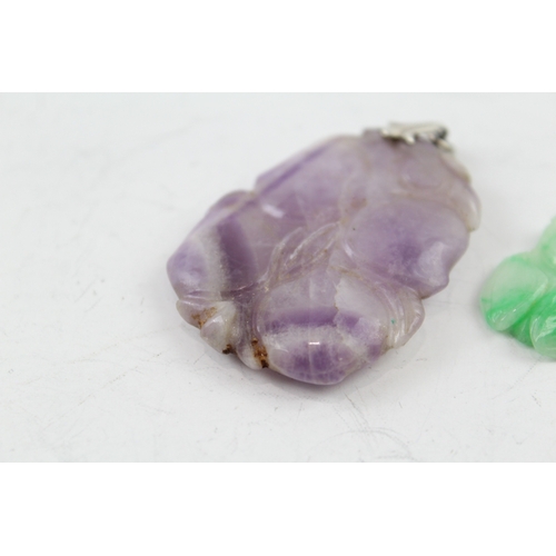 318 - Collection of Carved Gemstone Pendants inc. Amethyst, Jade x 2 20g