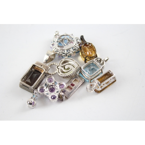 321 - Collection of Sterling Silver Gemstone Pendants inc. Topaz, Quartz x 8 39g