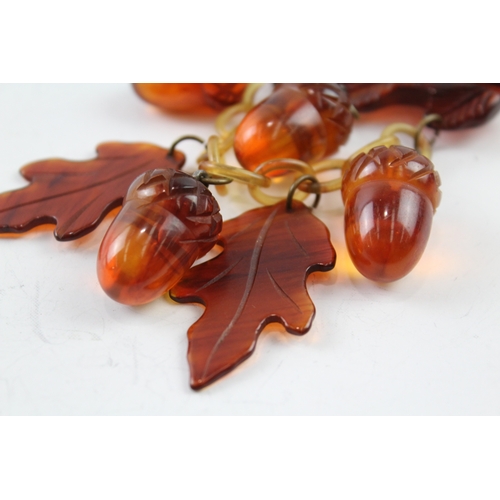 322 - Early Plastic Acorn and Leaf Drop Brooch 38g