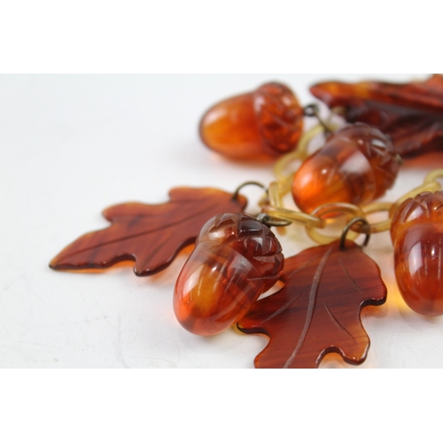 322 - Early Plastic Acorn and Leaf Drop Brooch 38g