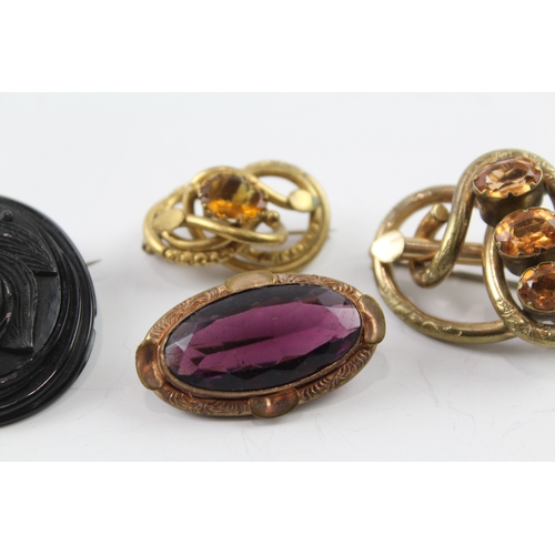 323 - Collection of Antique Brooches inc. Jet, Paste, Gemstone, Mourning x 4 55g