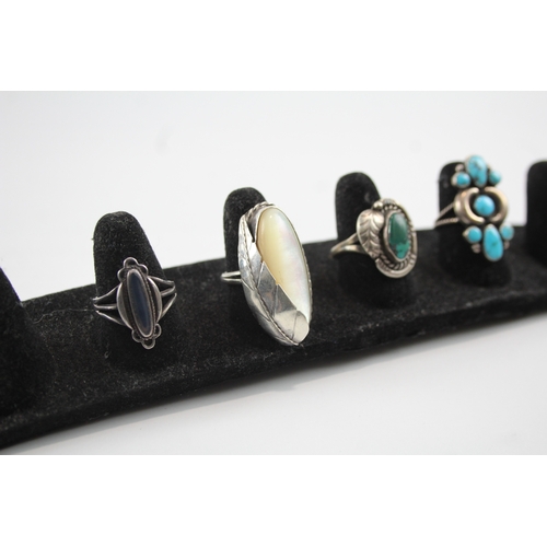 330 - Collection of Sterling Silver Native American Rings inc. Turquoise x 4 21g