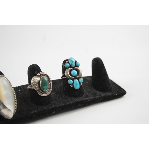 330 - Collection of Sterling Silver Native American Rings inc. Turquoise x 4 21g