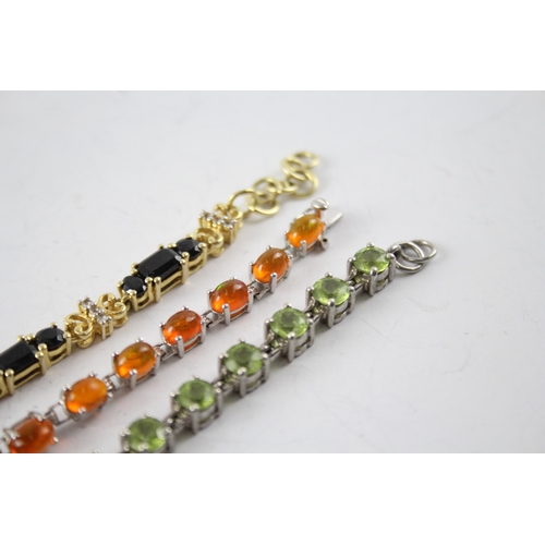 335 - Collection of Sterling Silver Gemstone Tennis Bracelets inc. Peridot x 3 33g